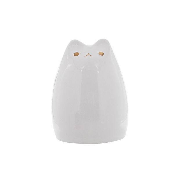 Gato decorativo em cerâmica branca 12cm Moas