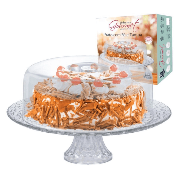 Boleira de vidro gourmet com tampa acrílica 32cm Ruvolo