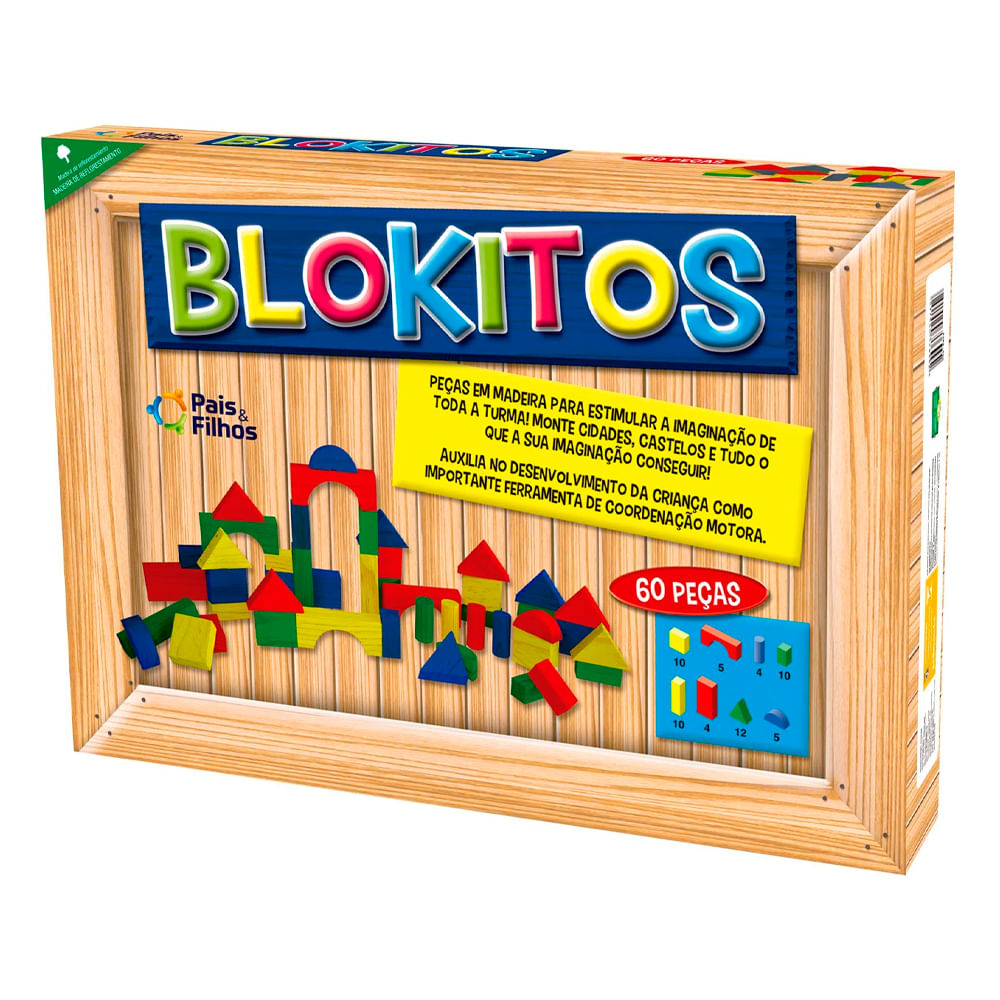 Jogo De Blocos Em Madeira Blokitos 60 Pçs - Pais e Filhos