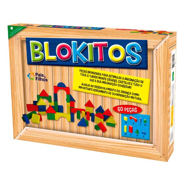 Blokitos em madeira 60 peças coloridas Pais e Filhos