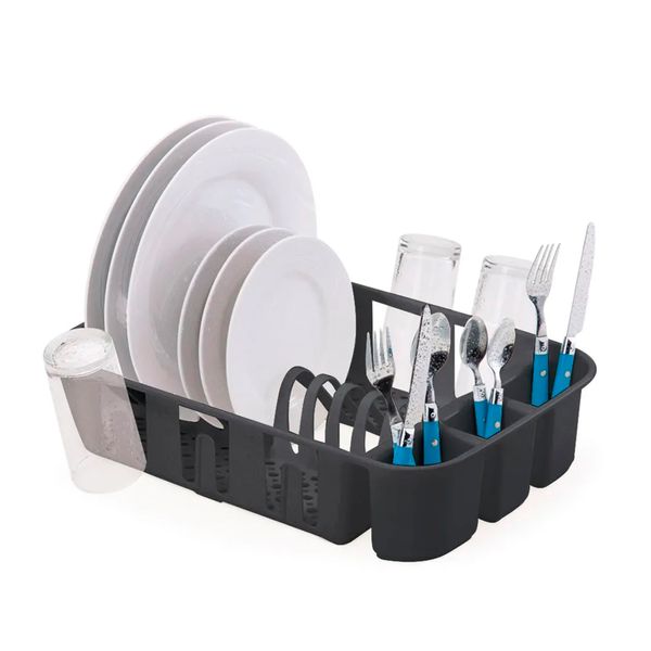 Escorredor de pratos com porta copos e talheres plástico preto Nitronplast