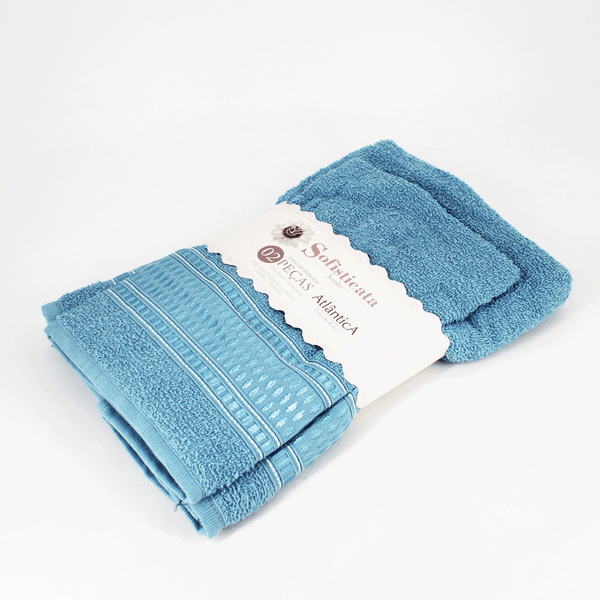 Jogo de toalhas 2 peças banho/rosto Nara cinta azul cetim Atlântica