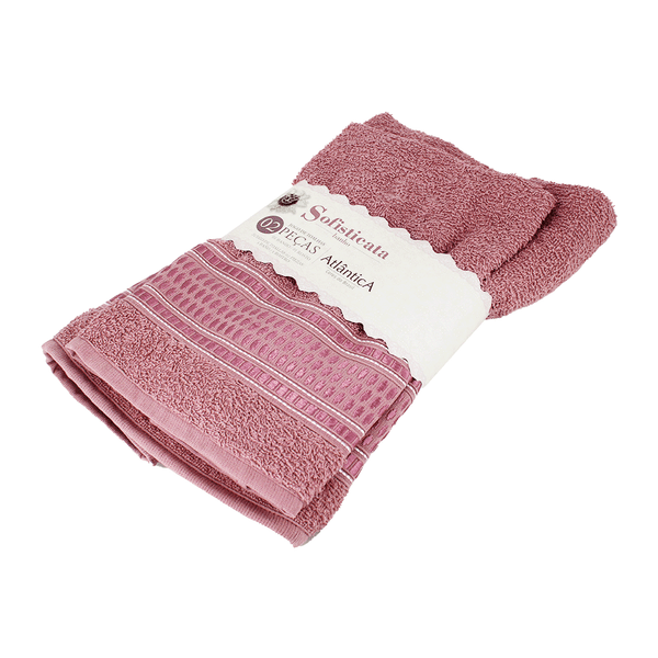 Jogo de toalhas 2 peças banho/rosto Nara cinta rosa Atlântica