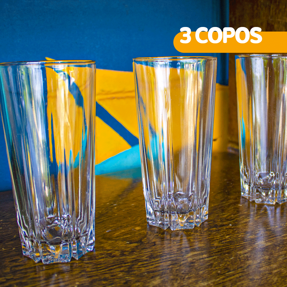 Jogo Copo Vidro 3 Peças 310ml Efeito Cores Mágica Diferente