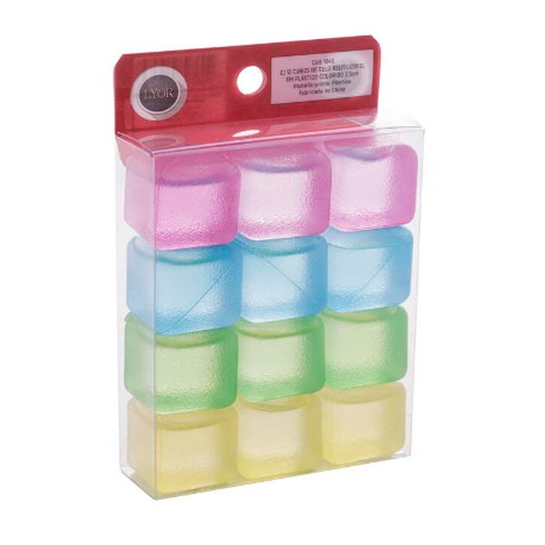 Jogo 12 cubos de gelo reutilizável plástico colorido 2,6cm (cada) Lyor