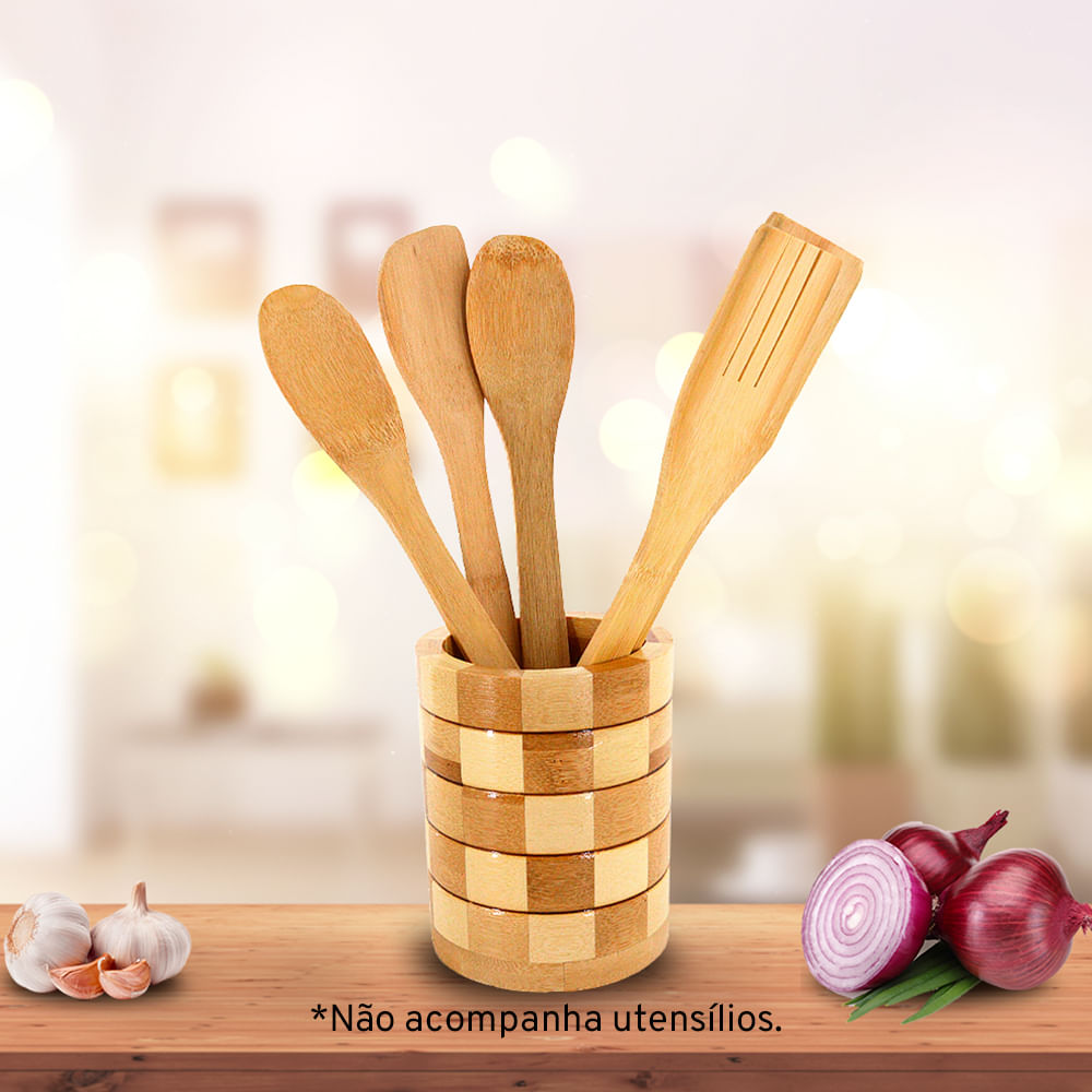 Porta utensílios de bambu 9,5x12,4cm DCasa - Casa Freitas