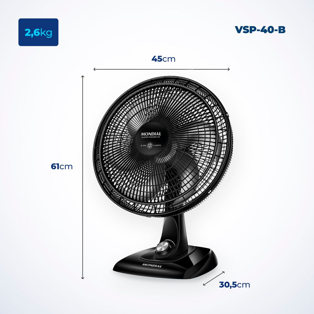 Ventilador Coluna 220V, 40cm, 6 pás, Super Power - VSP-40C-B, MONDIAL :  : Casa