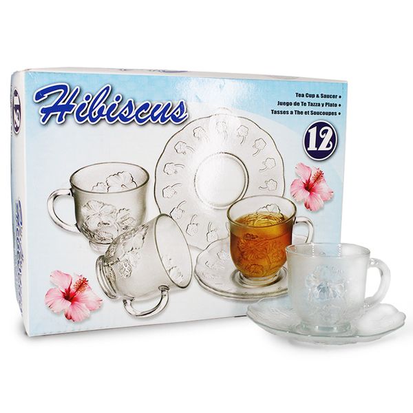 Jogo de xícaras de chá hibiscus 12 peças 200ml ts6-738 vidro DCasa