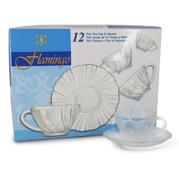 Jogo de xícaras de chá flamingo 12 peças 200ml ts6-755 vidro DCasa