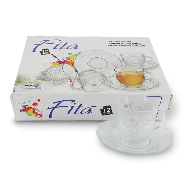 Jogo de xícaras de chá fita 12 peças 200ml ts6-718 vidro DCasa
