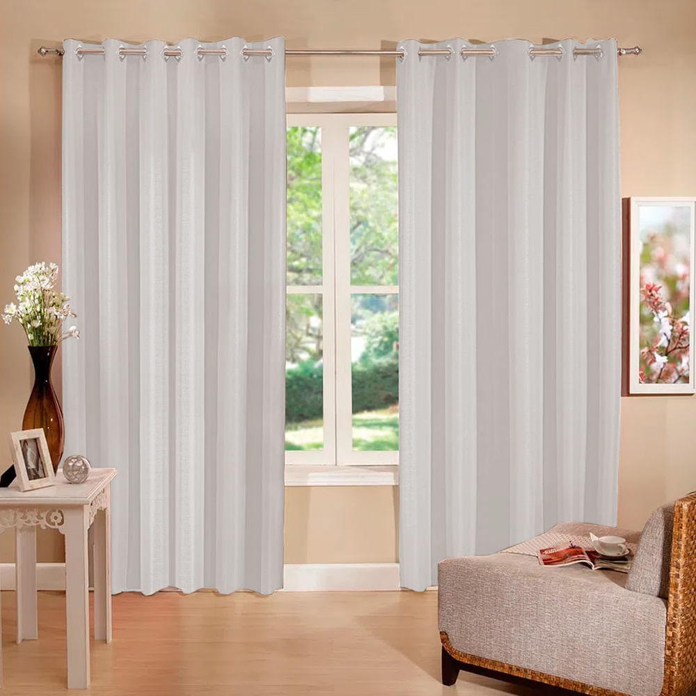 Cortina corta luz bege/cinza com ilhós plástico 2,60x1,70m Bella Janela