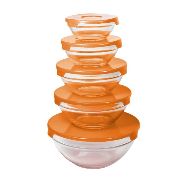 Jogo de potes vidro com tampa plástica laranja 5 peças 102187 DCasa