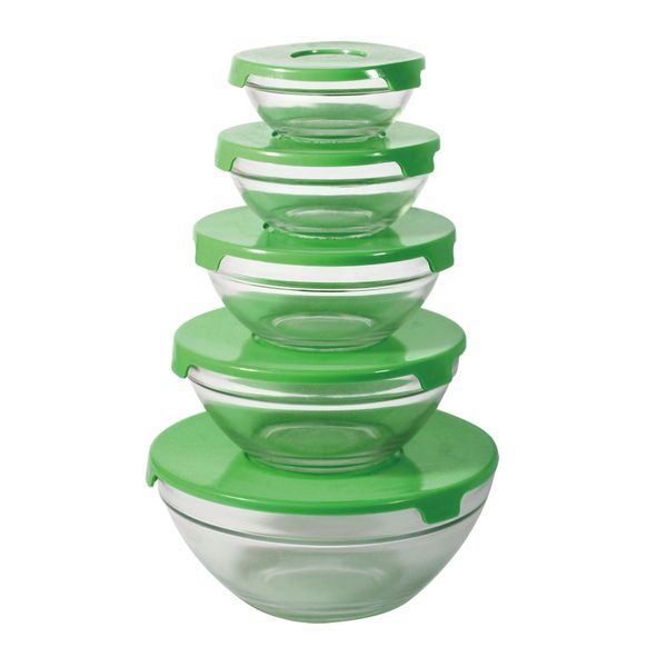 Jogo de potes vidro com tampa plástica verde 5 peças 102163 DCasa