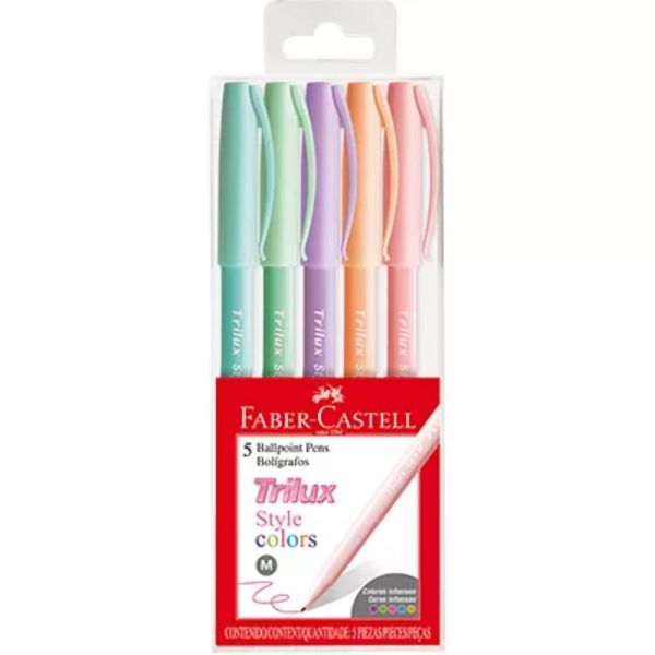 Caneta esferográfica trilux 1.0mm 5 cores style colors Faber Castell