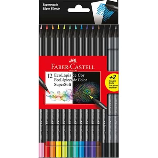 Lápis de cor ecolápis super soft 12 + 2 lápis grafite Faber Castell