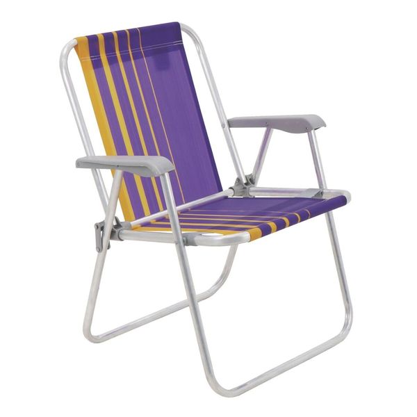 Cadeira de praia samoa dobrável (não reclinável) em alumínio com assento roxo/amarelo 92900003 Tramontina
